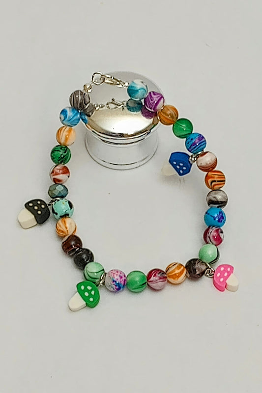 Multi-Color Mushroom Charm Bracelet