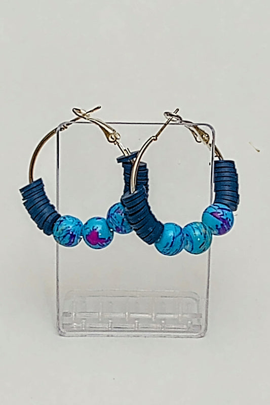 Blue Bead & Disk Hoop