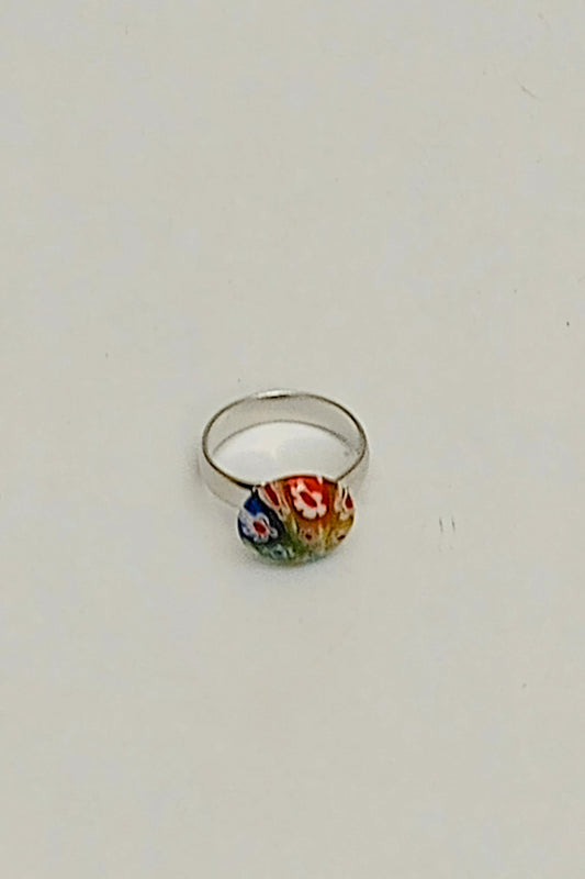 Silver-Tone Adjustable Dome Glass Ring (Multi-Color)