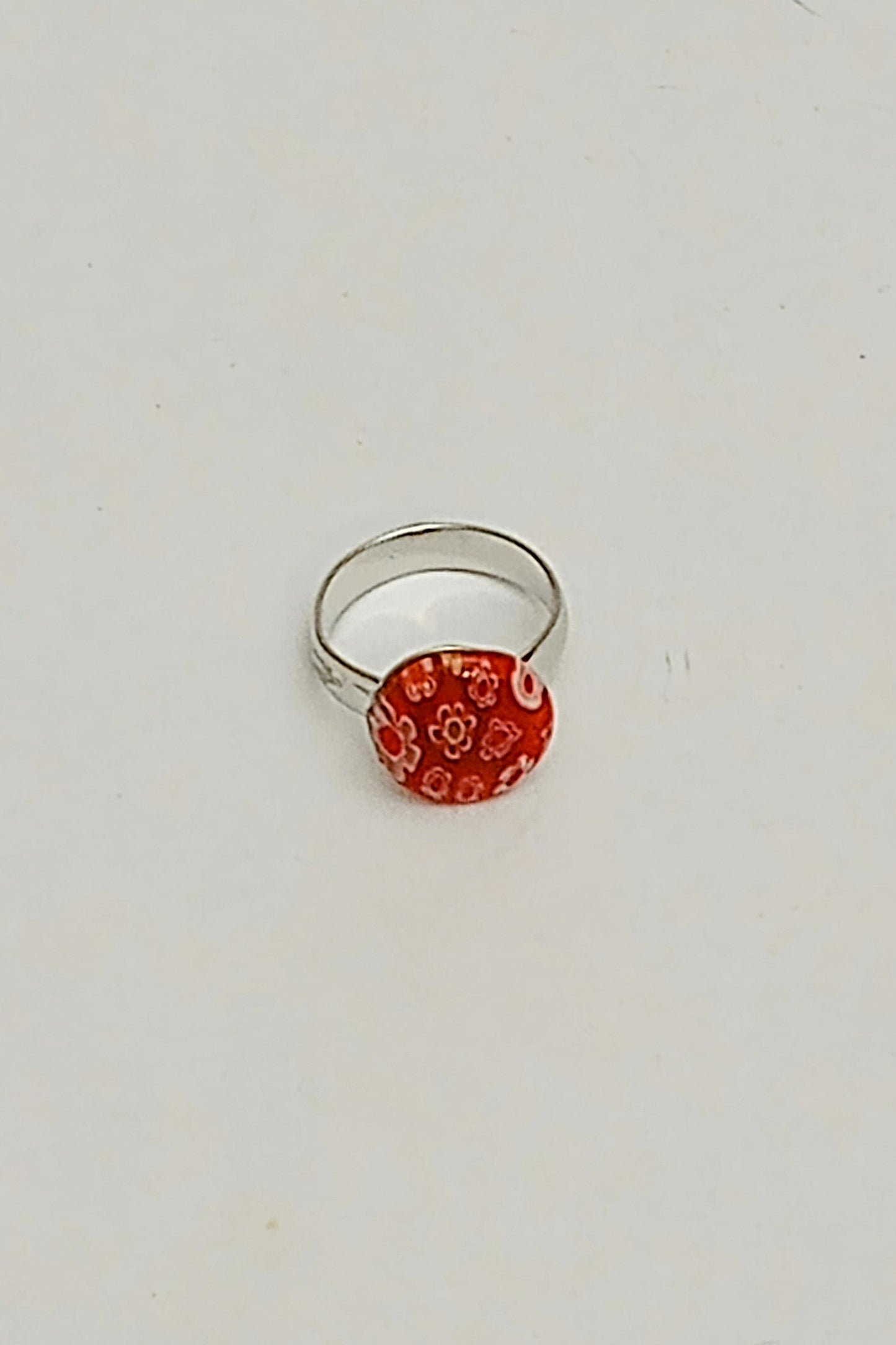 Silver-Tone Adjustable Dome Glass Ring (Red)