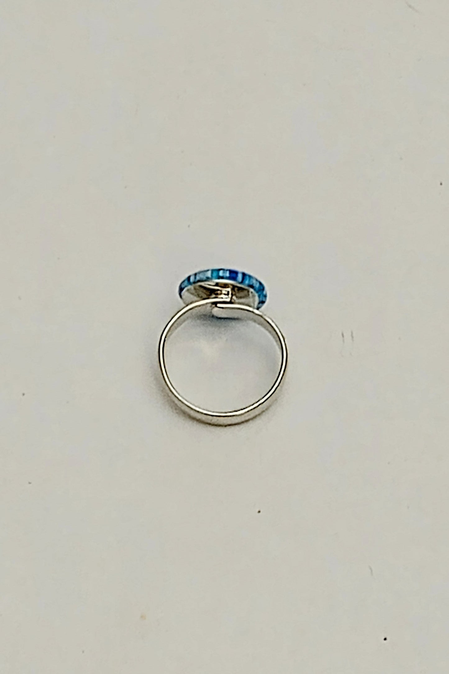 Silver-Tone Adjustable Dome Glass Ring (Blue)