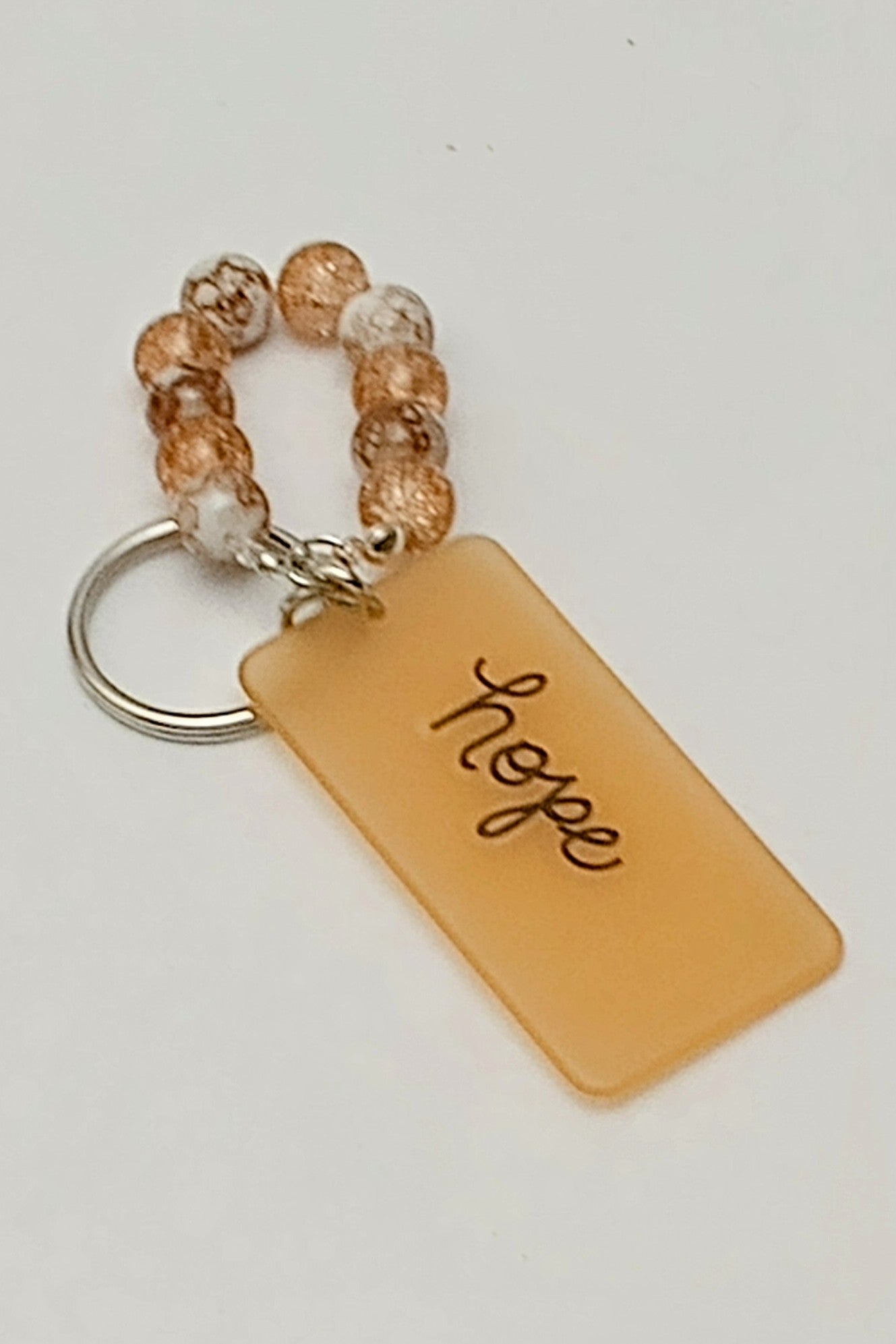 Amber/White Glass & Hope Tag Finger Spinner Key Chain