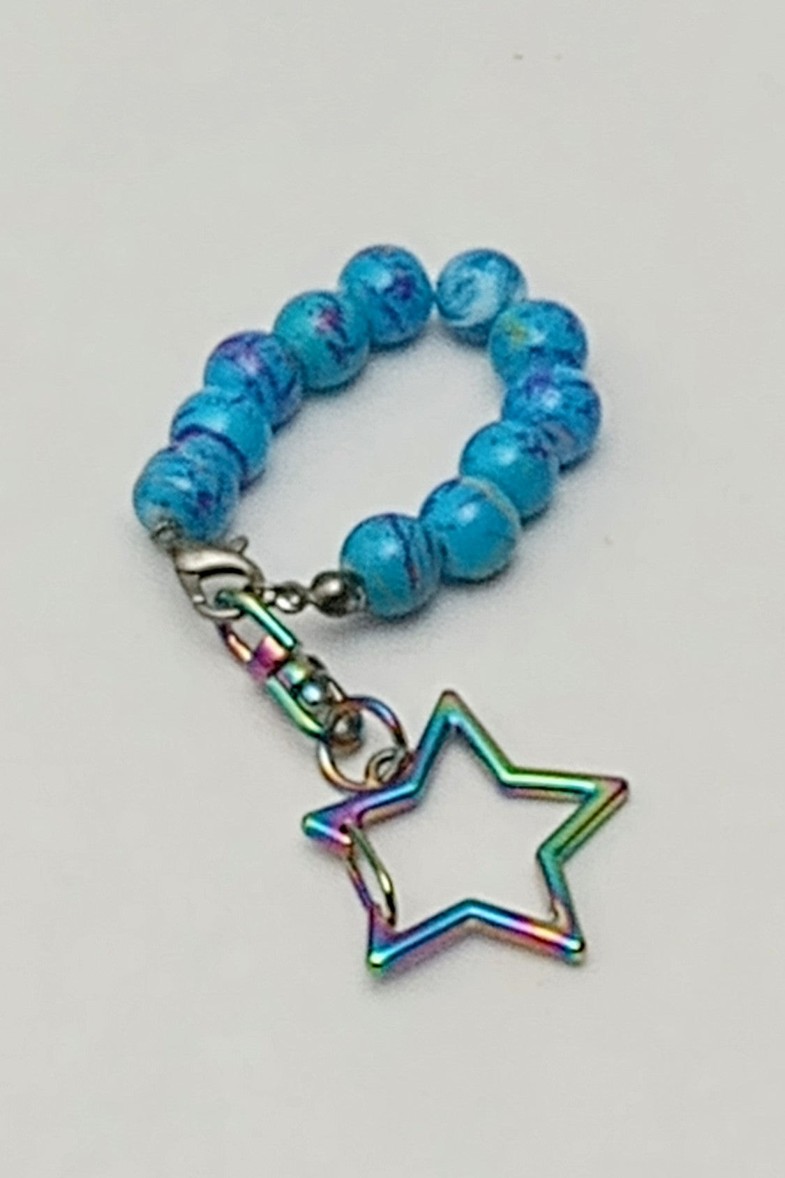 Blue Glass & Star Finger Spinner Key Chain