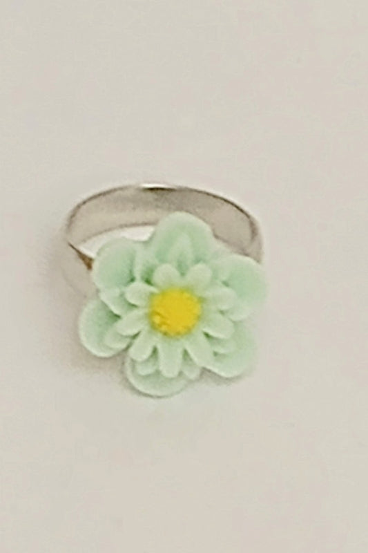 Silver-Tone Adjustable Flower Ring (Lime Green)