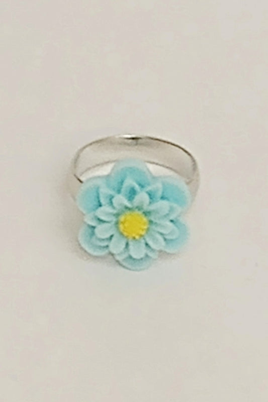 Silver-Tone Adjustable Flower Ring (Sky Blue)