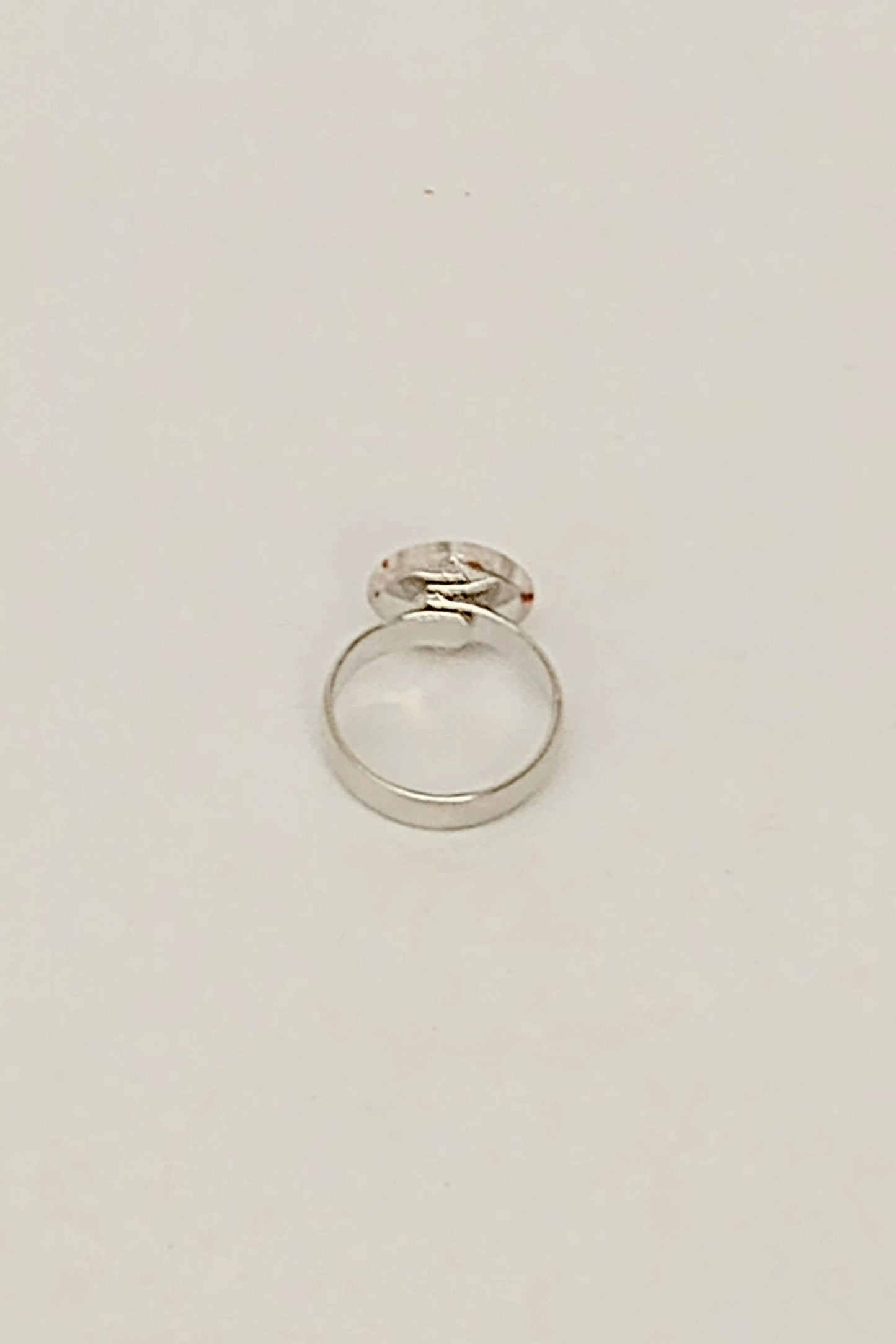 Silver-Tone Adjustable Dome Glass Ring (Clear/Red)