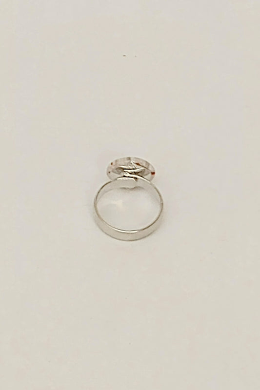 Silver-Tone Adjustable Dome Glass Ring (Clear/Red)