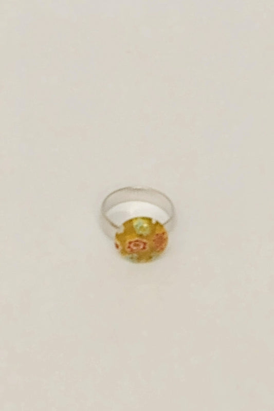 Silver-Tone Adjustable Dome Glass Ring (Yellow)