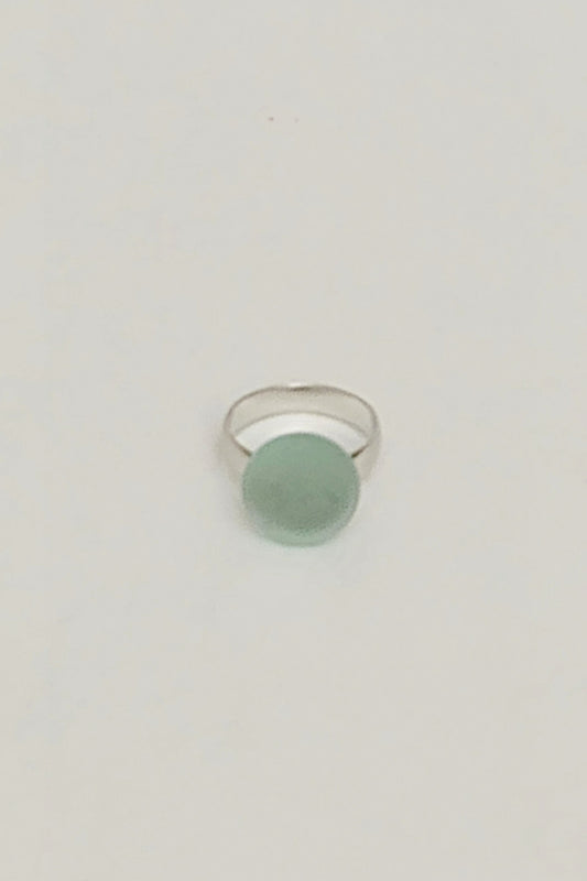 Silver-Tone Adjustable Dome Glass Ring (Green Haze)