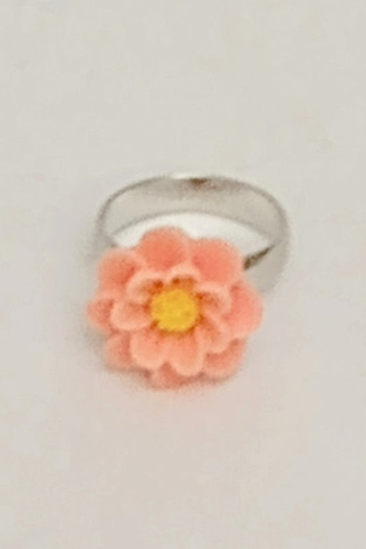 Silver-Tone Adjustable Flower Ring (Peach)